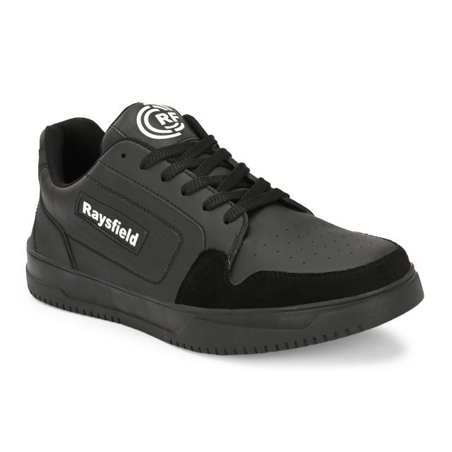 Black and gray sneaker with 'Raysfield' branding on a white background
