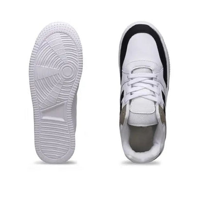White sneakers with black accents on a white background